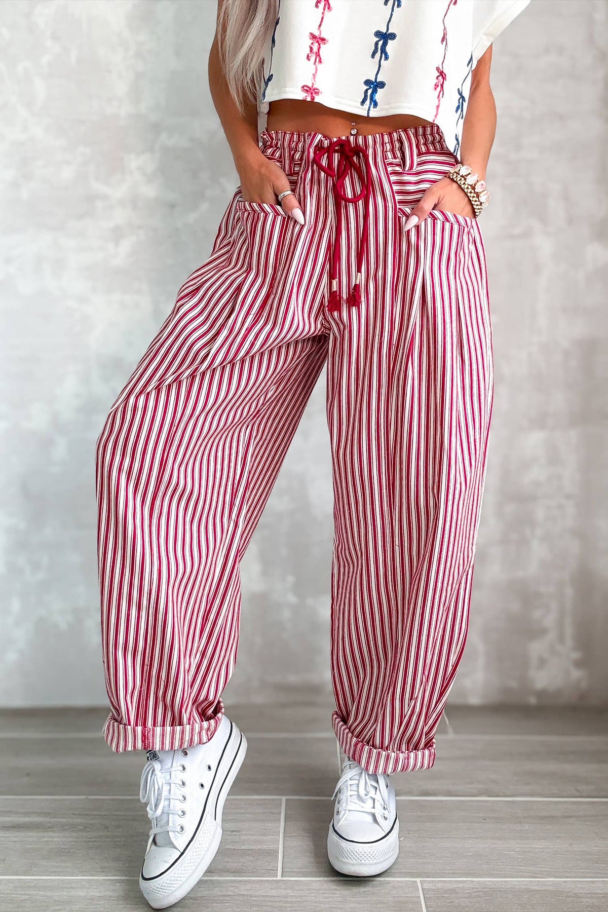 LDC Stripe Drawstring Casual Loose Pants