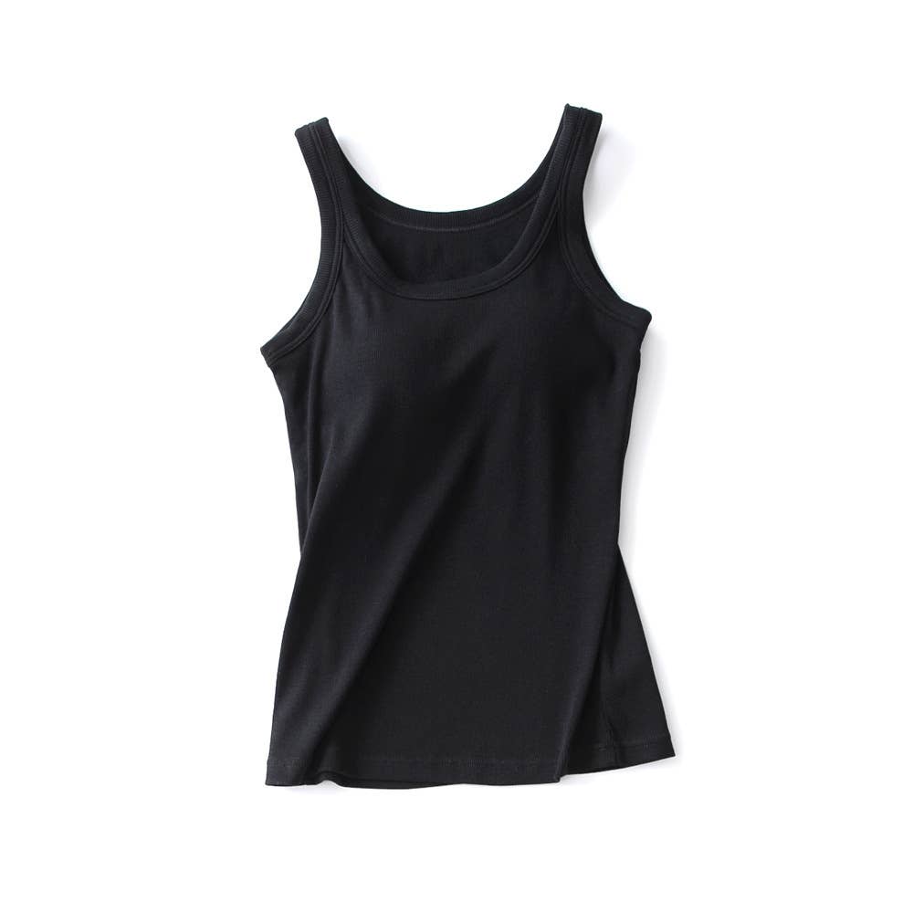 Essential basic rib tank top with built in bra