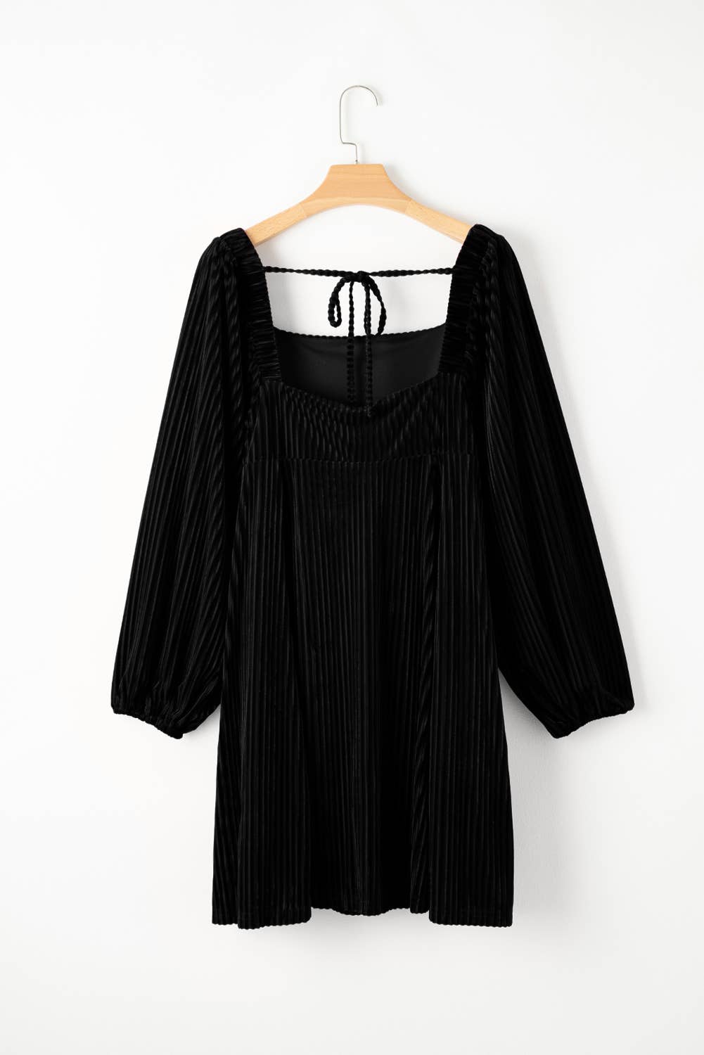 Tie Back Square Neck Velvet Babydoll Dress