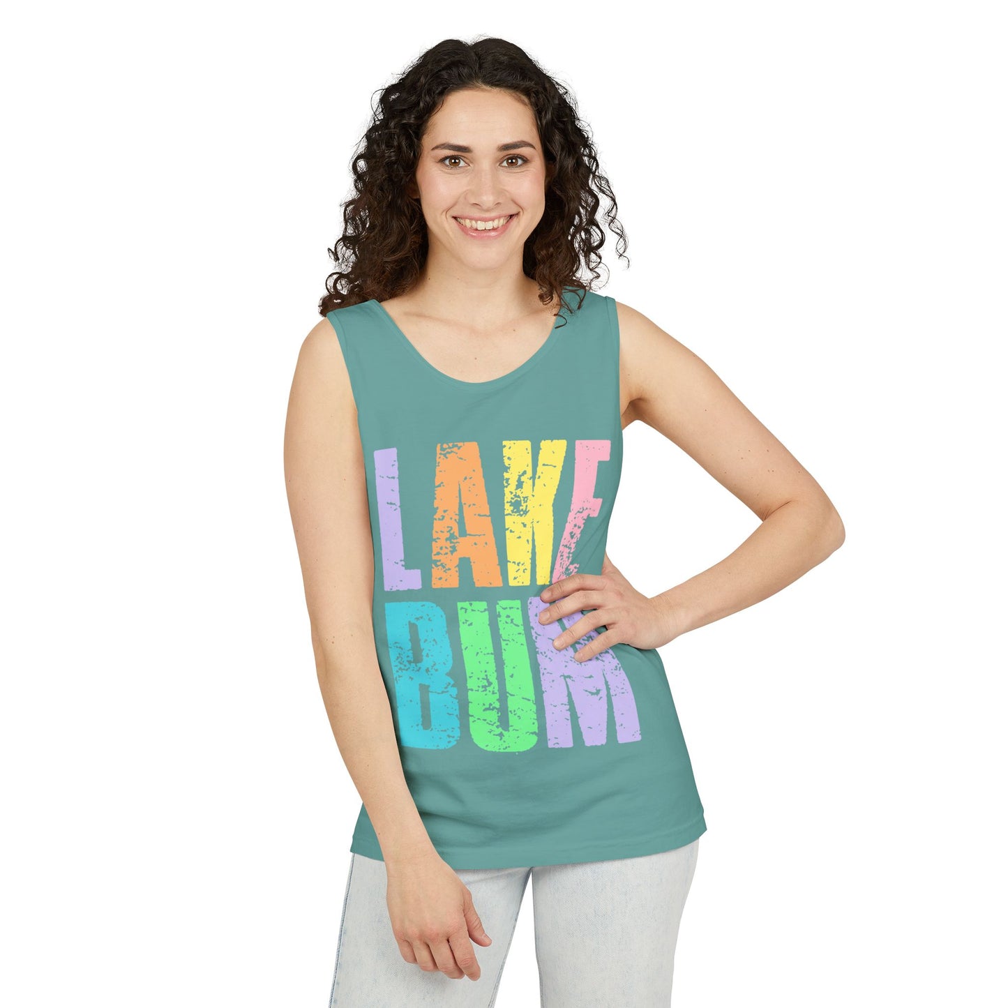 Lake Bum Tank Top — Bright Retro Lakeside Graphic Tank