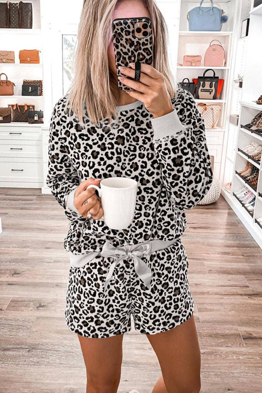 leopard long sleeve shorts pajamas set