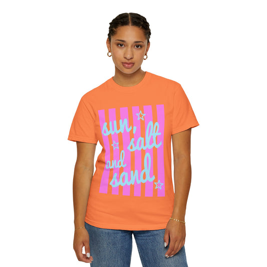 Sun, Salt and Sand Beach T-Shirt — Retro Striped Summer Tee