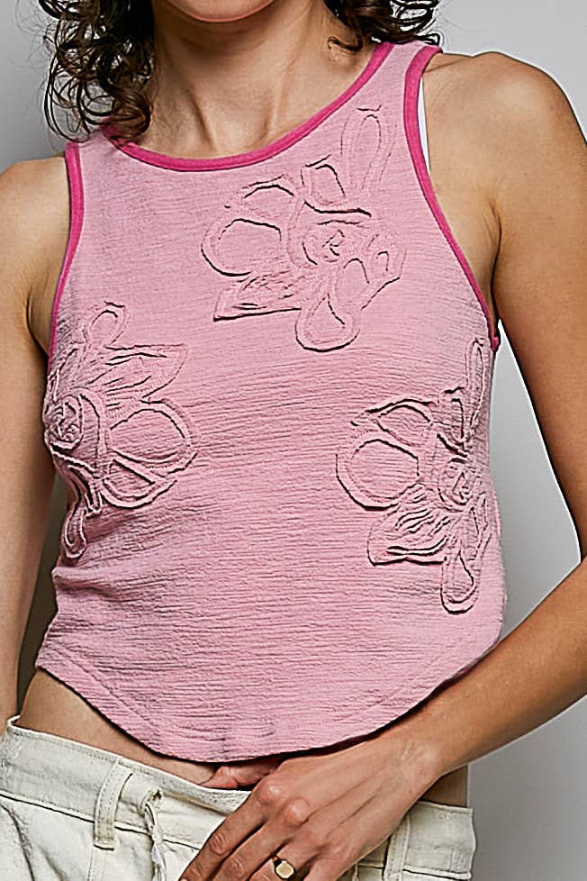Round neck with embroidered detail sleeveless top
