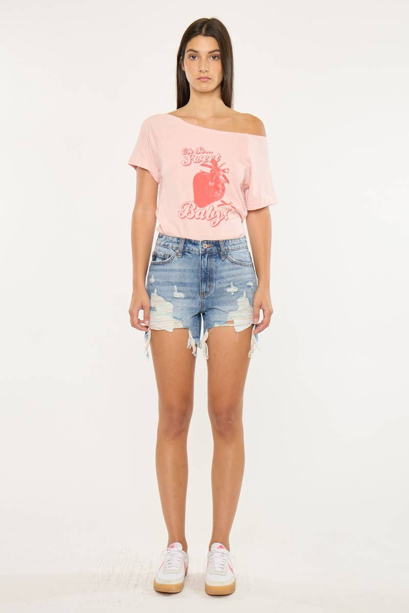 HIGH RISE RAINBOW THREADS DENIM SHORTS-KC9179M-N