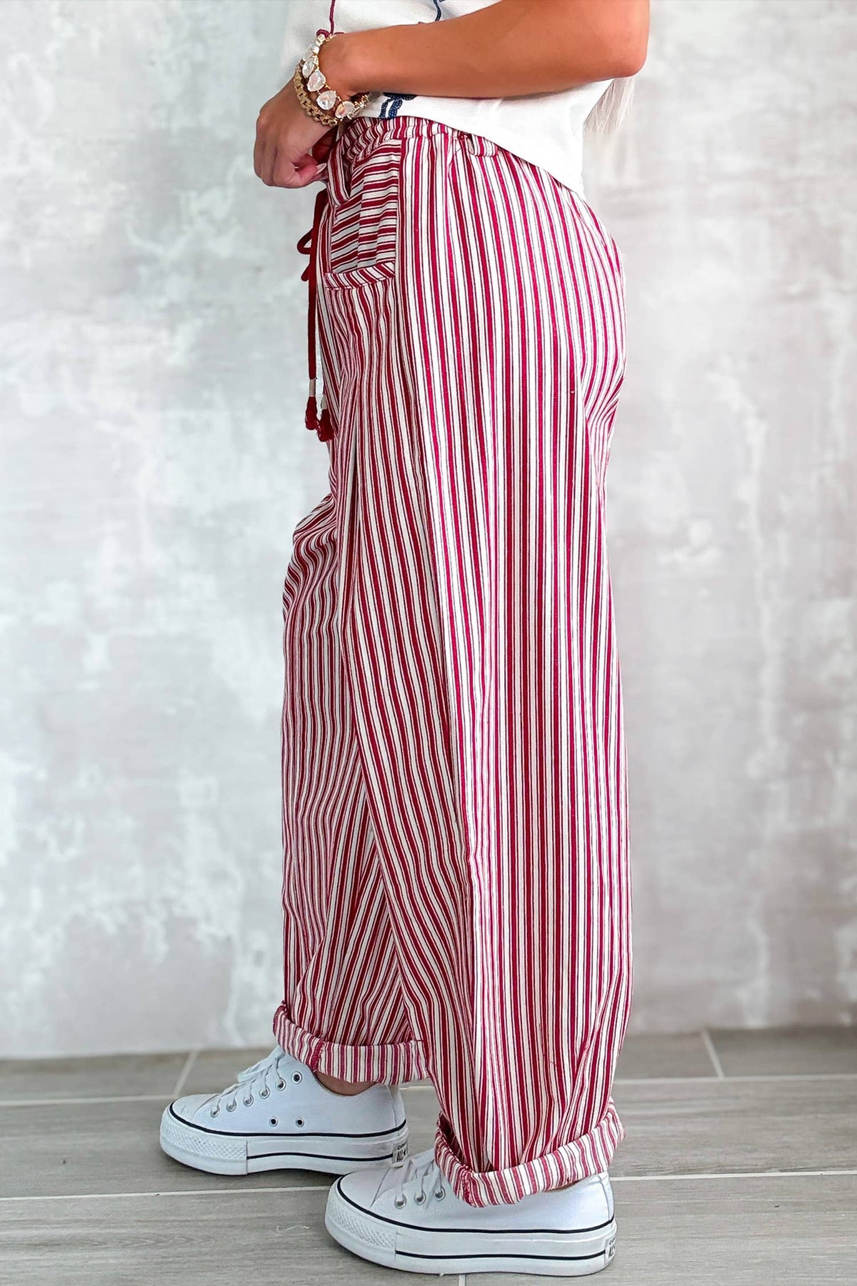 LDC Stripe Drawstring Casual Loose Pants