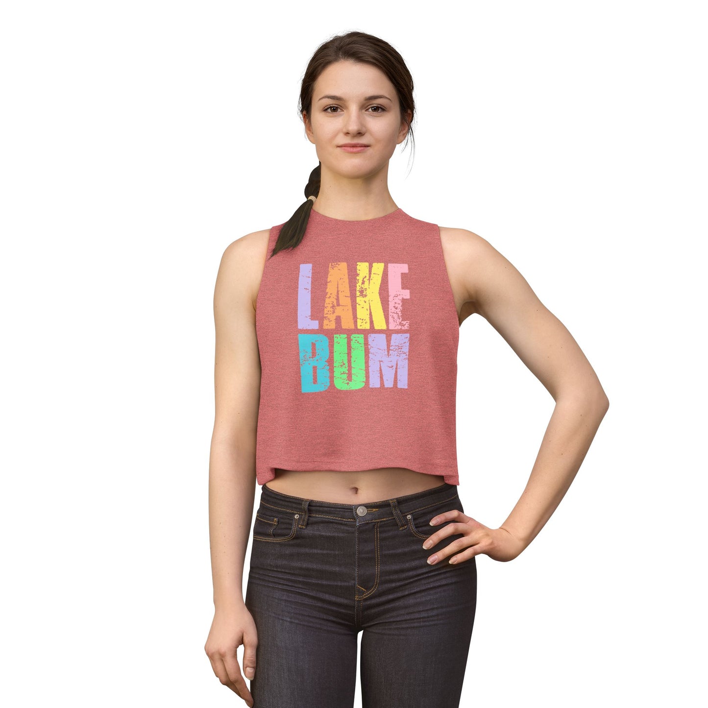 Lake Bum Crop Top — Women's Casual Summer Tank (colorful distressed text)