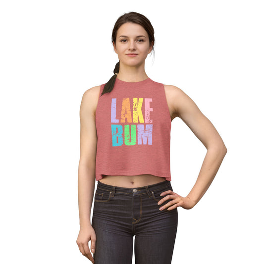 Lake Bum Crop Top — Women's Casual Summer Tank (colorful distressed text)