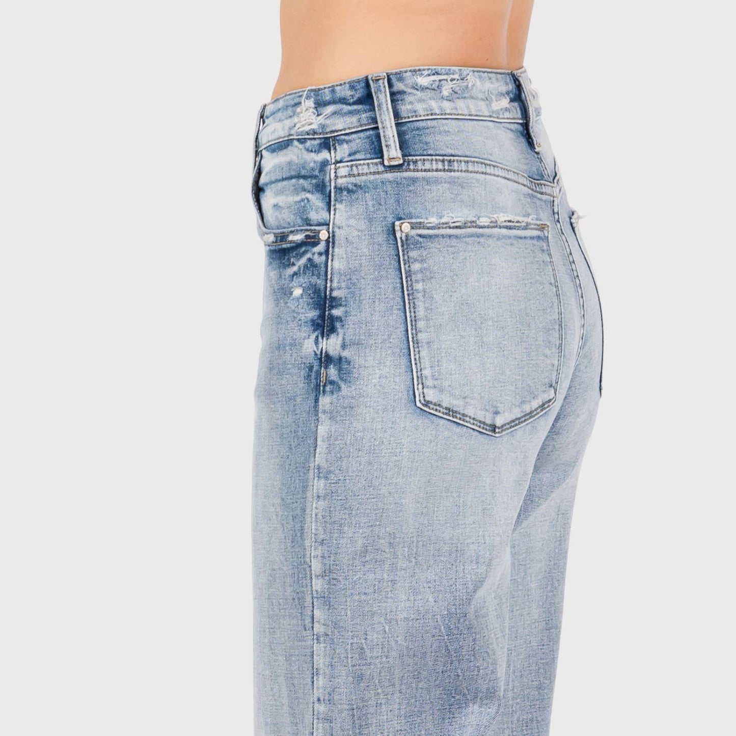 P1162F-LM DISTRESSED HIGH RISE COMFORT VINTAGE FLARE JEANS