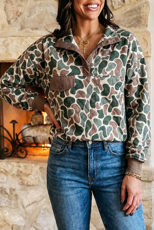 Western Camo Pullover Long Sleeve Stand Neck Sweatshirt