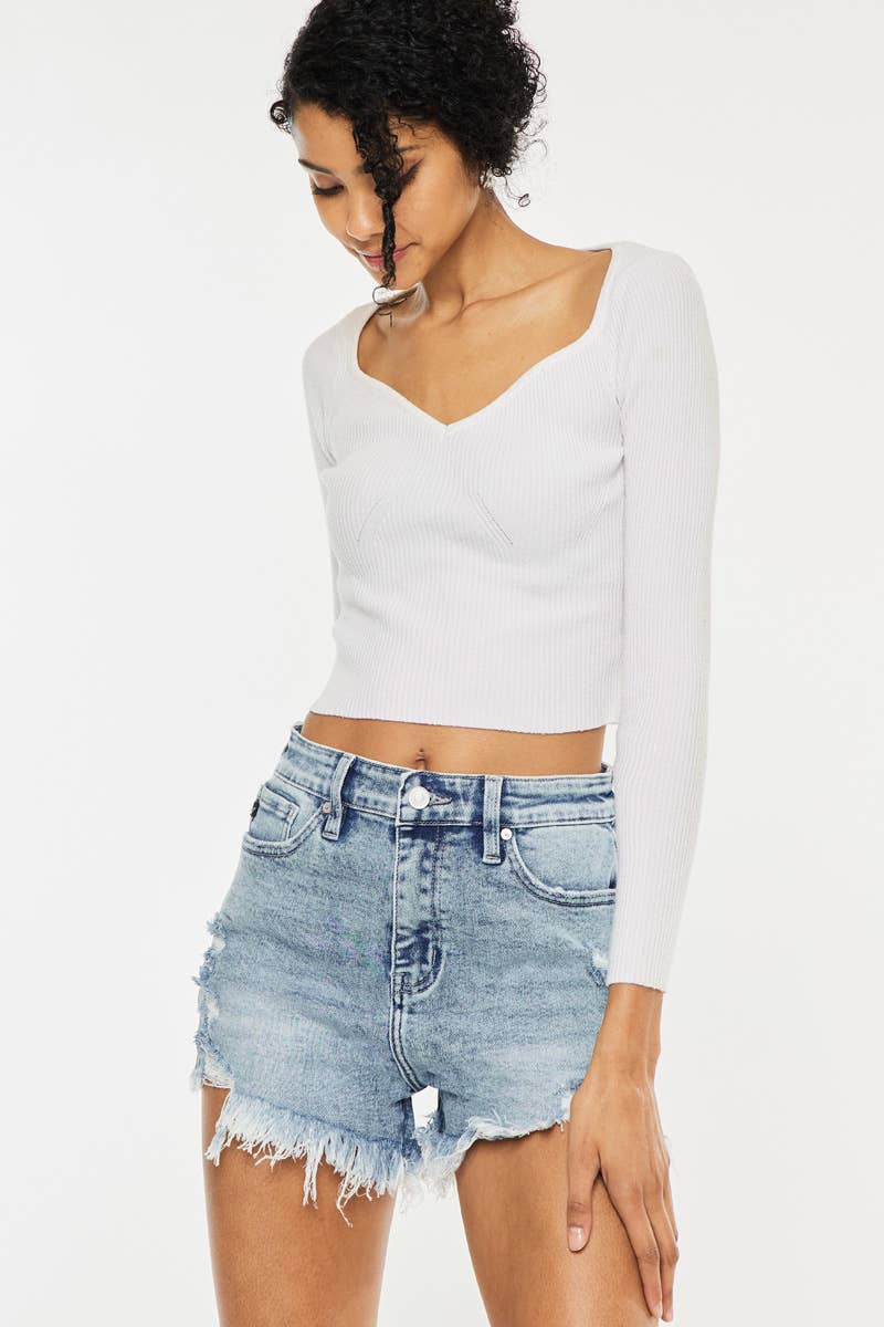 HIGH RISE FRAY HEM SHORTS-KC6321M