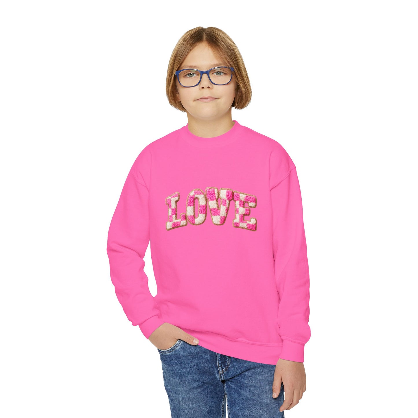 Kids Heart Smile Crewneck Sweatshirt — Colorful Hearts & Smiley Face Design