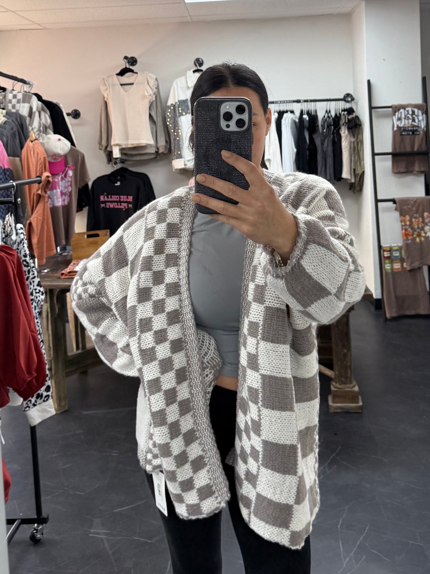 Rizz boxy checkerboard knit Cardigan