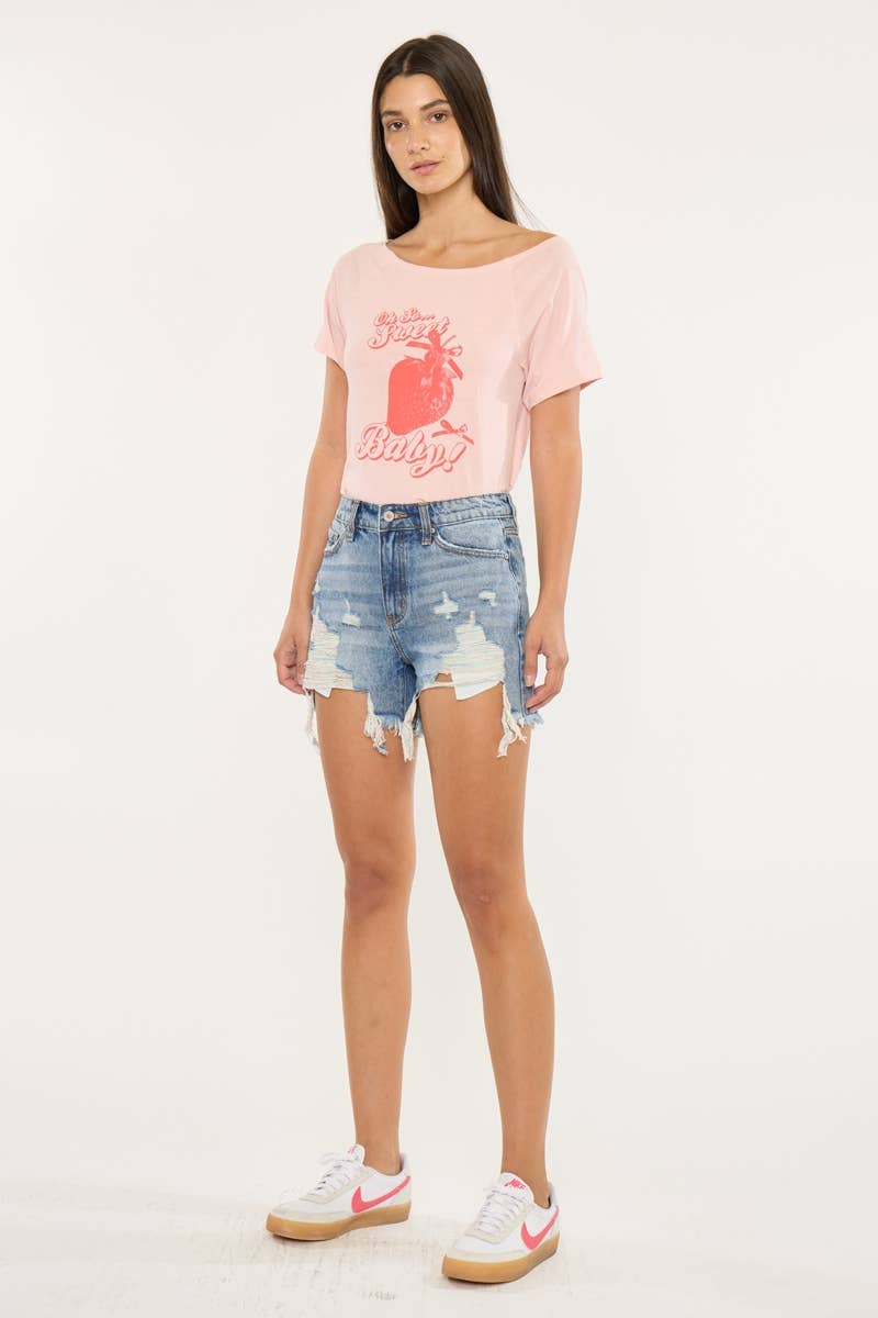 HIGH RISE RAINBOW THREADS DENIM SHORTS-KC9179M-N