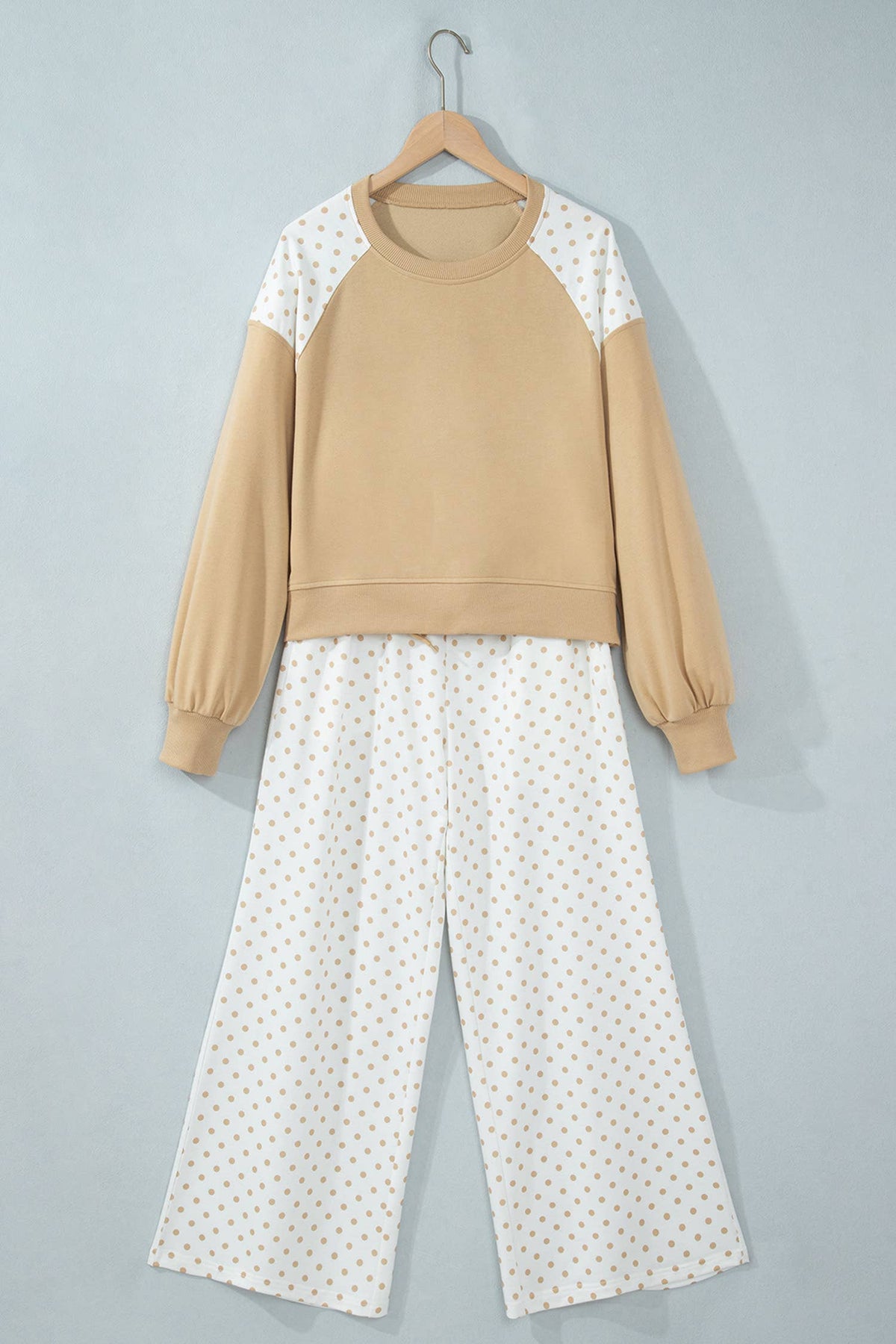Polka Dot Patchwork Long Sleeve Casual Two Piece Set S-4X