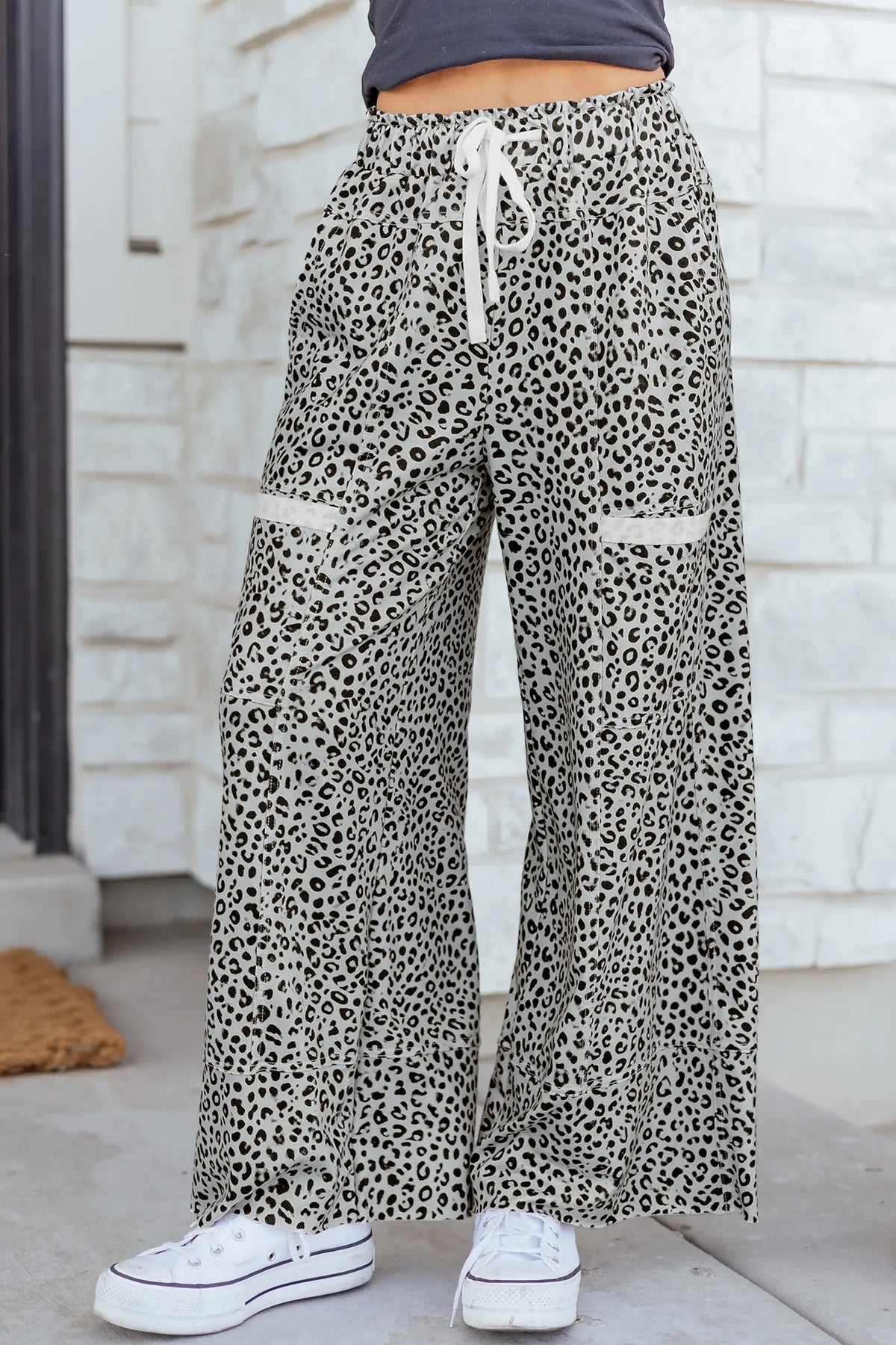 Animal Print Wide Leg Terry Knit Pants