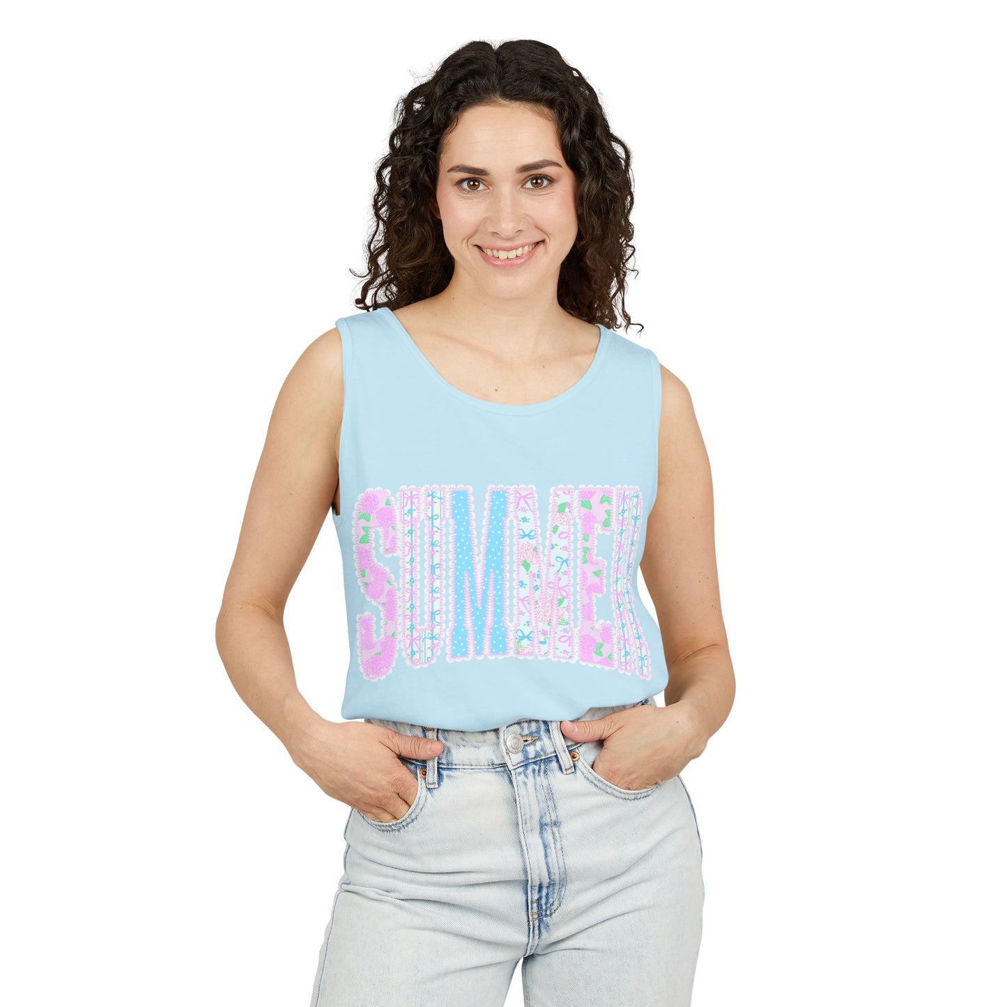 Summer Floral Tank Top — Pastel Beach Vibe Graphic Tank