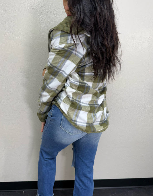 Plaid Lined Corduroy Flannel Shacket