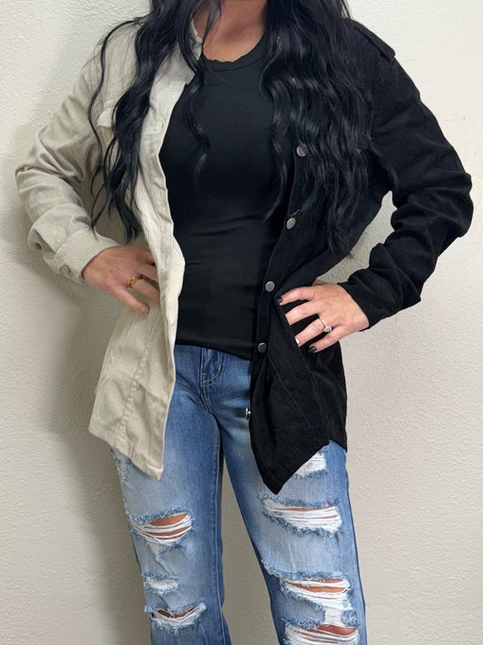 Oversized cotton waffle shacket