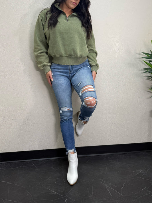 OPEN PACK HIGH RISE FRAY HEM ANKLE SKINNY-KC9130M