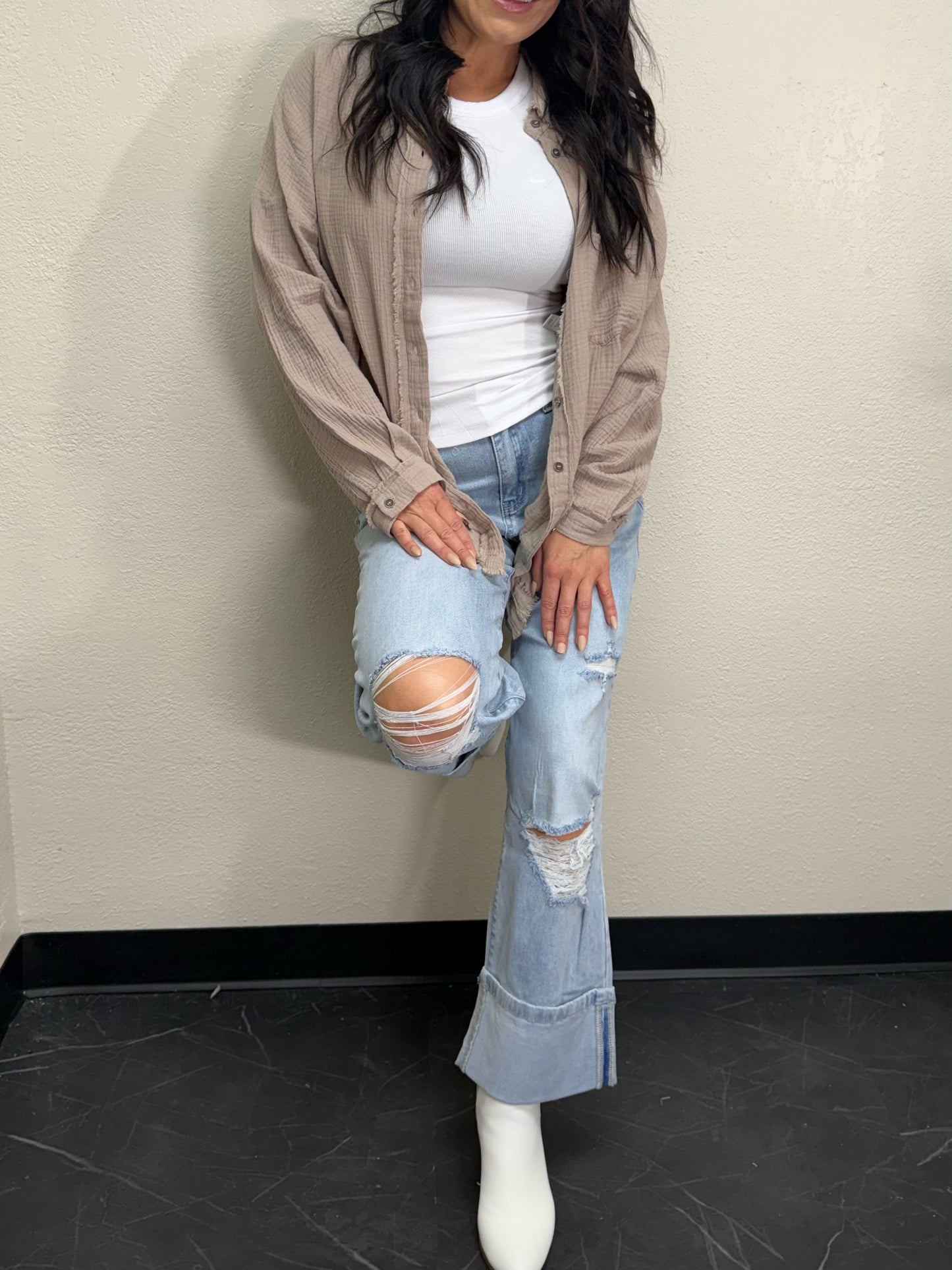 Light Wash Distressed Flare Jeans