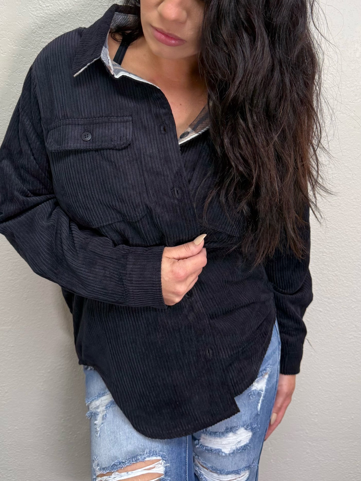 Plaid Lined Corduroy Flannel Shacket