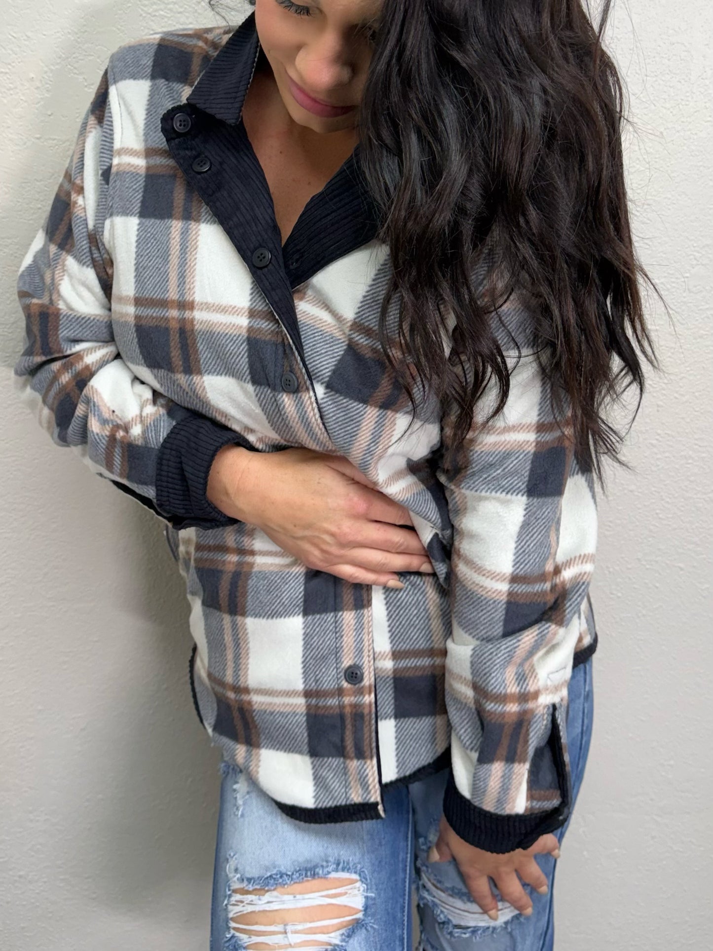 Plaid Lined Corduroy Flannel Shacket