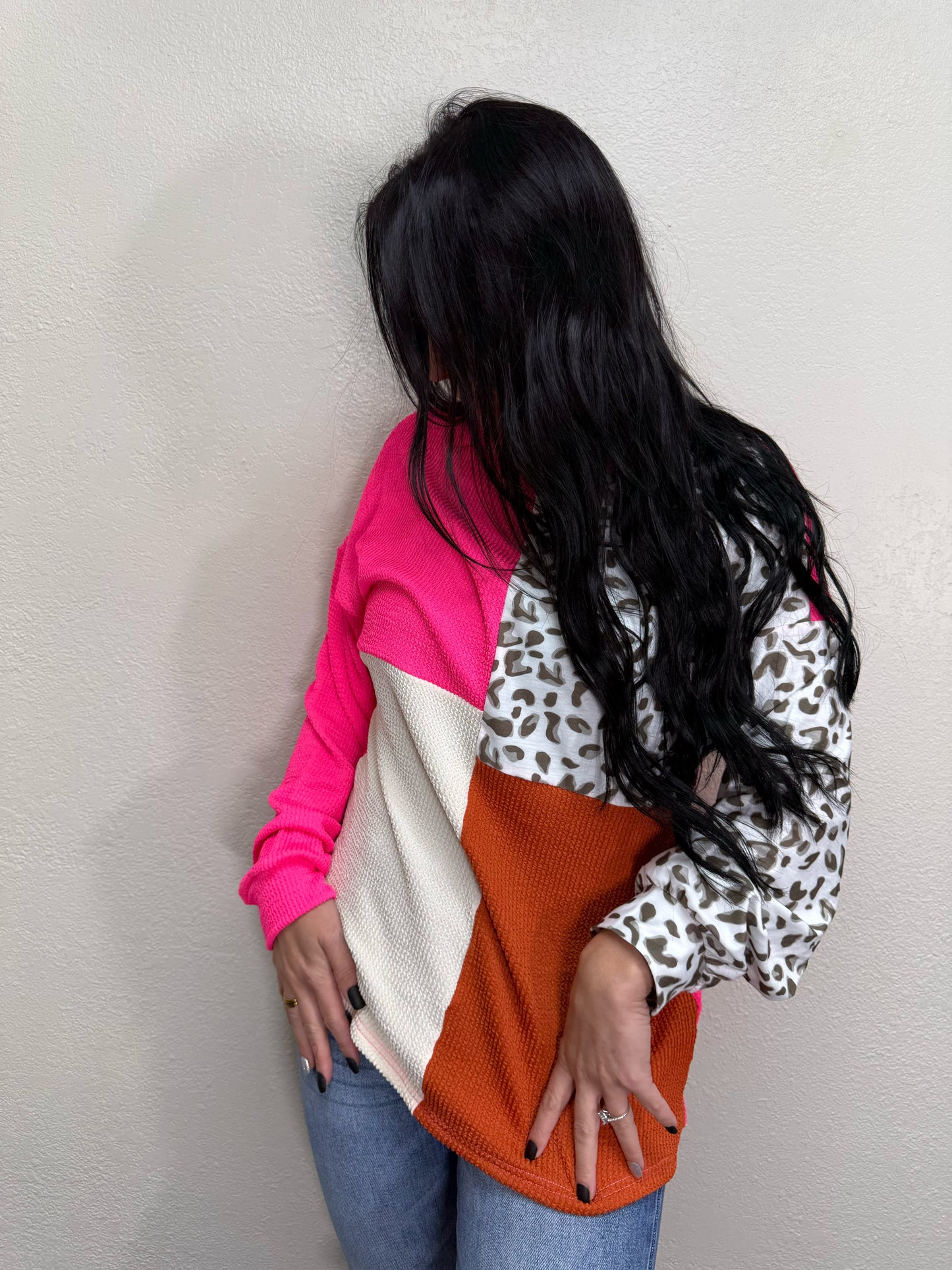 Patchwork Color Block Ribbed Long Sleeve Top