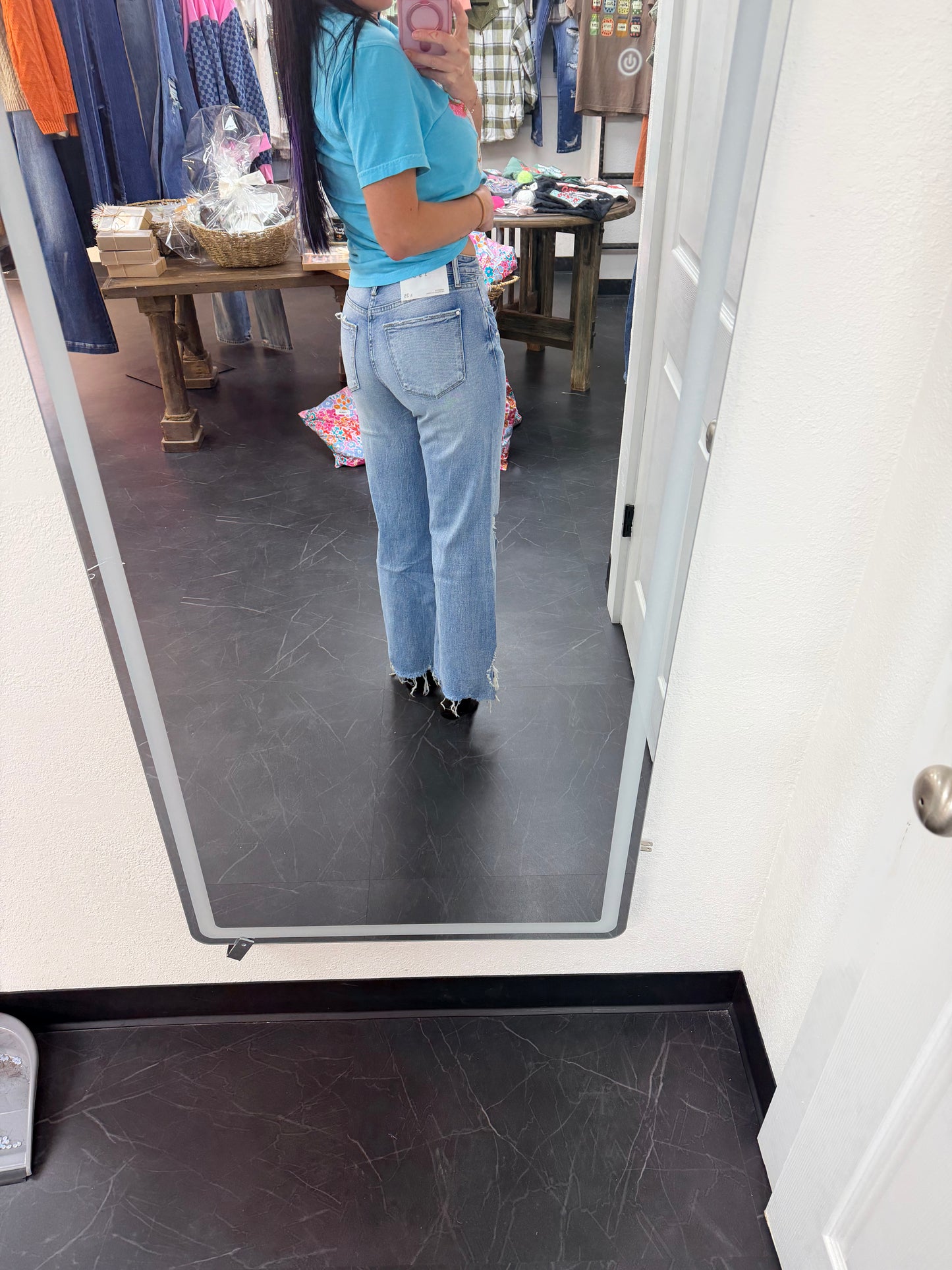 P1162F-LM DISTRESSED HIGH RISE COMFORT VINTAGE FLARE JEANS