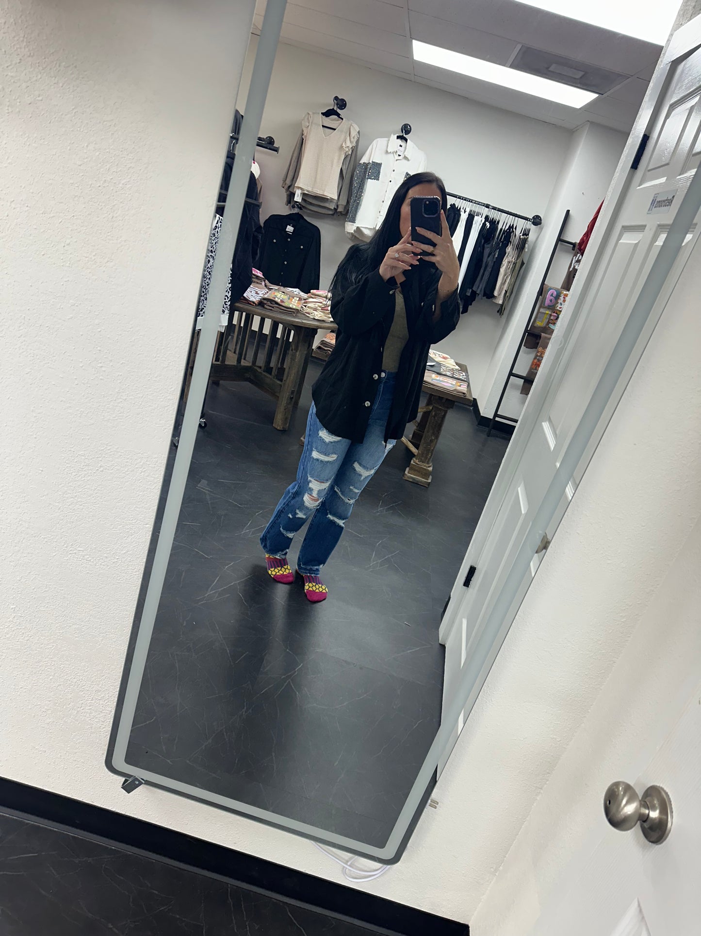 Batwing sleeve button front waffle knit  shacket