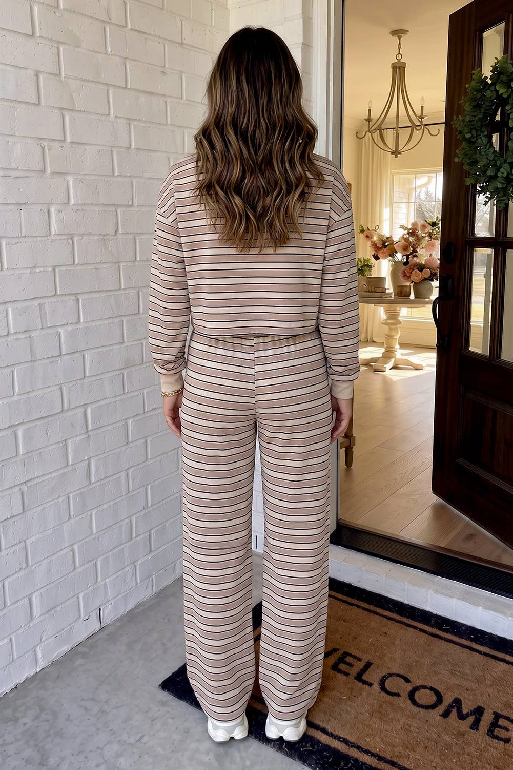 LAS Cozy Striped Elastic Waist Casual Pants Set (S-XL)