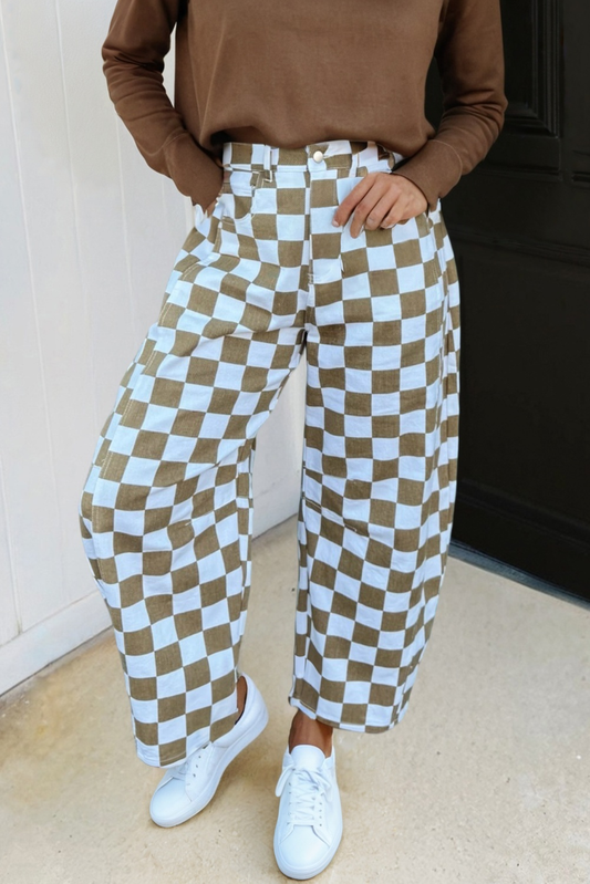 LAS Checkered Print Denim Barrel Pants (4-16)