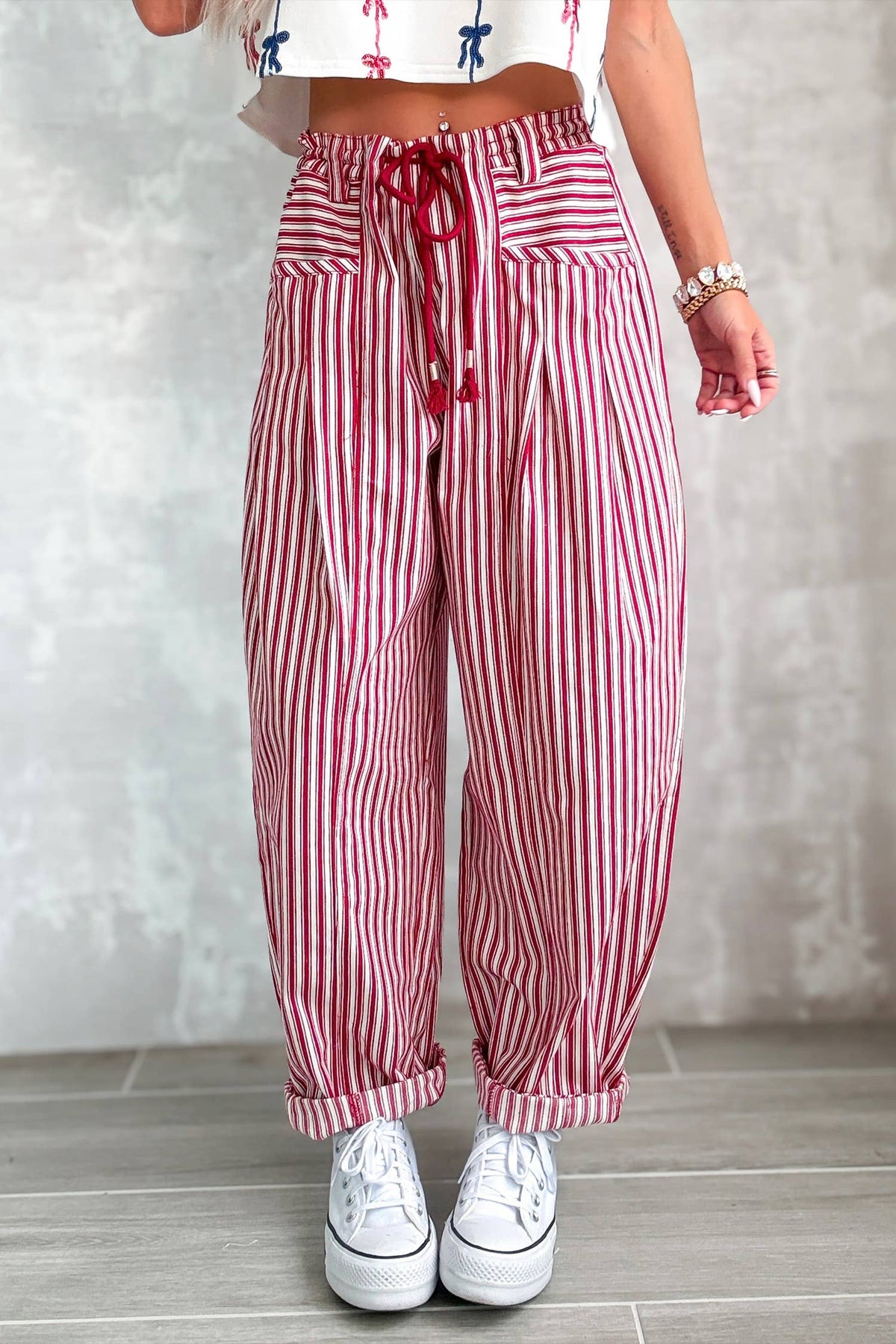 LDC Stripe Drawstring Casual Loose Pants