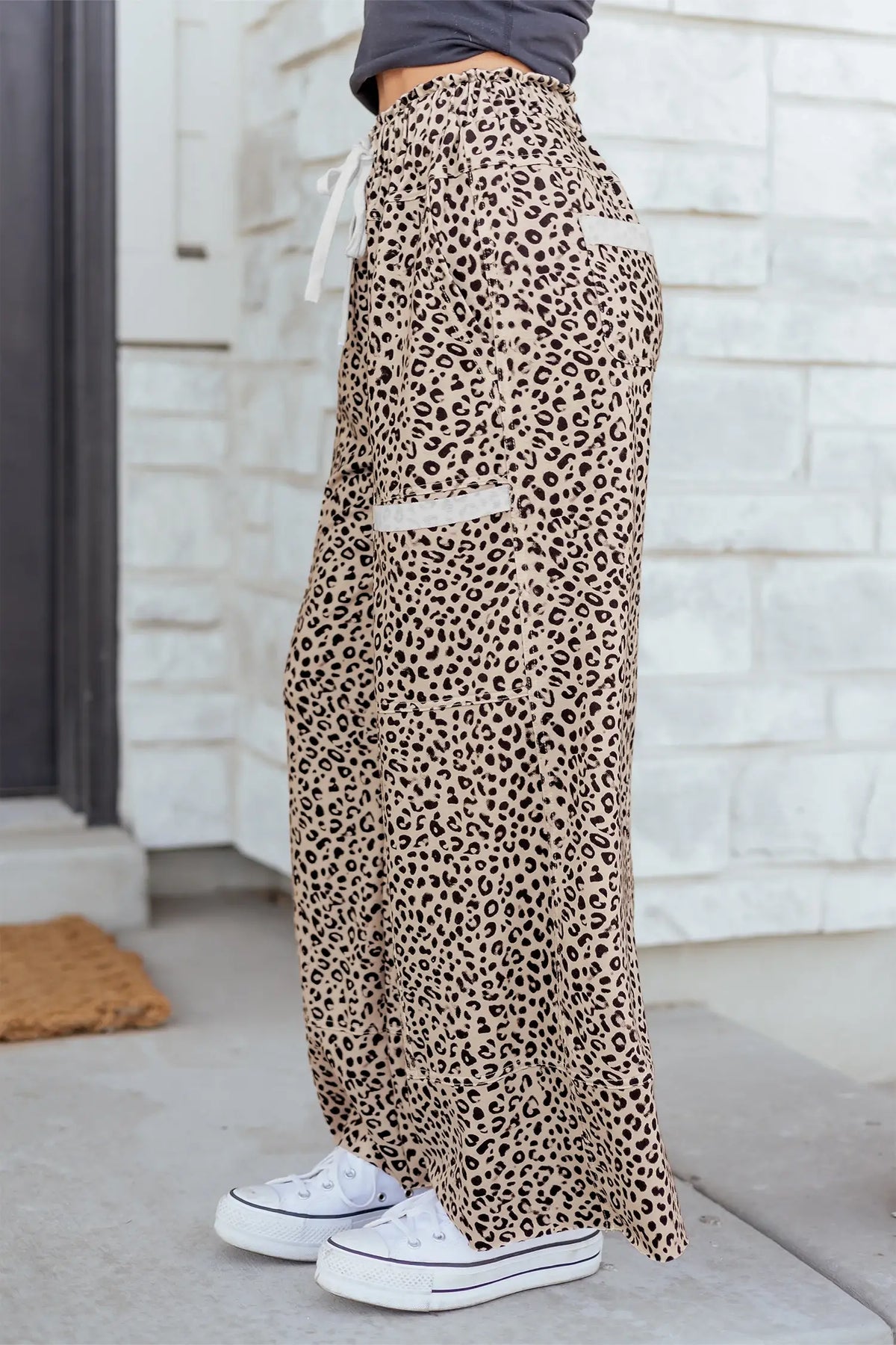 Animal Print Wide Leg Terry Knit Pants
