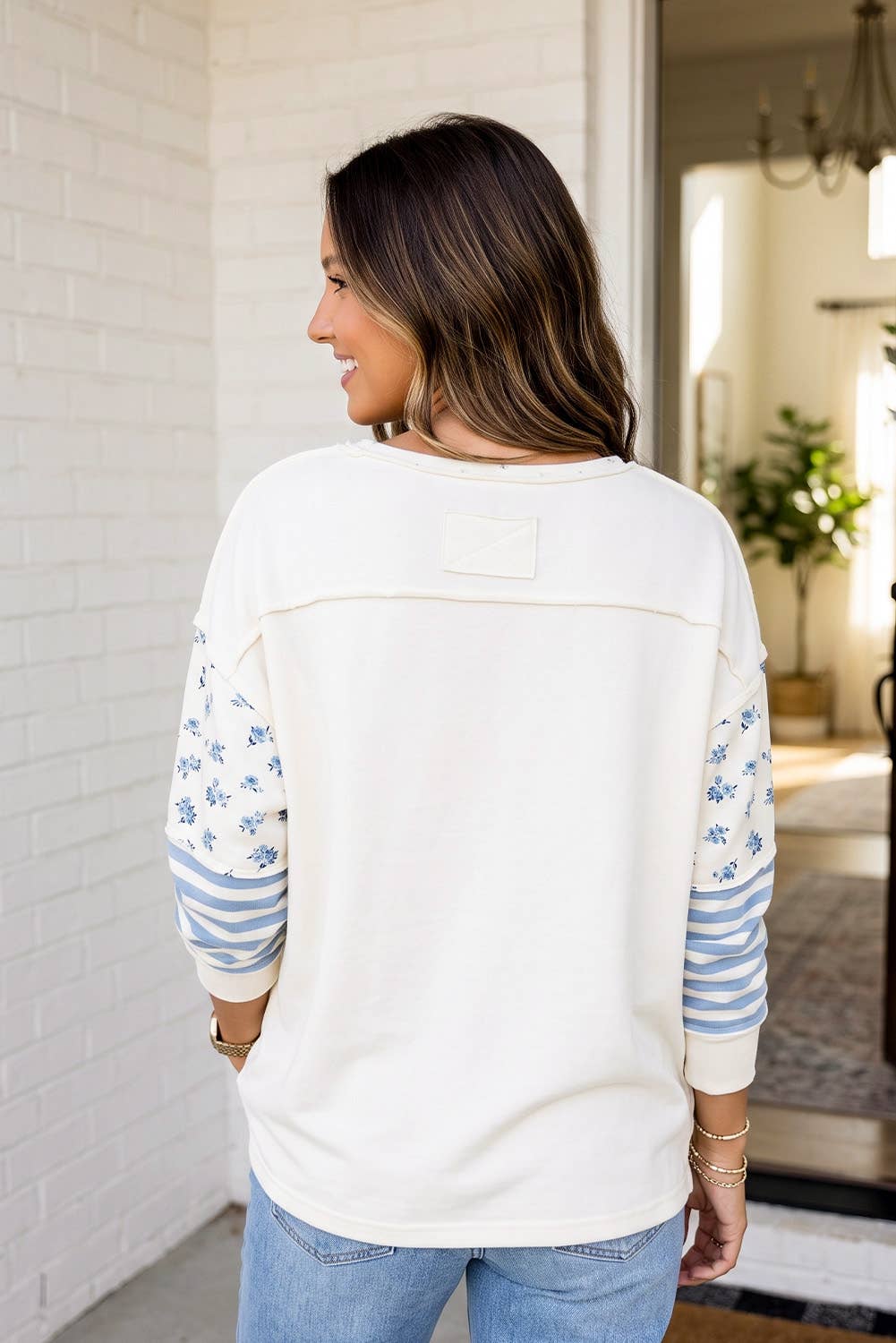 LAS Floral Striped Patchwork Casual Sweatshirt (S-XL)