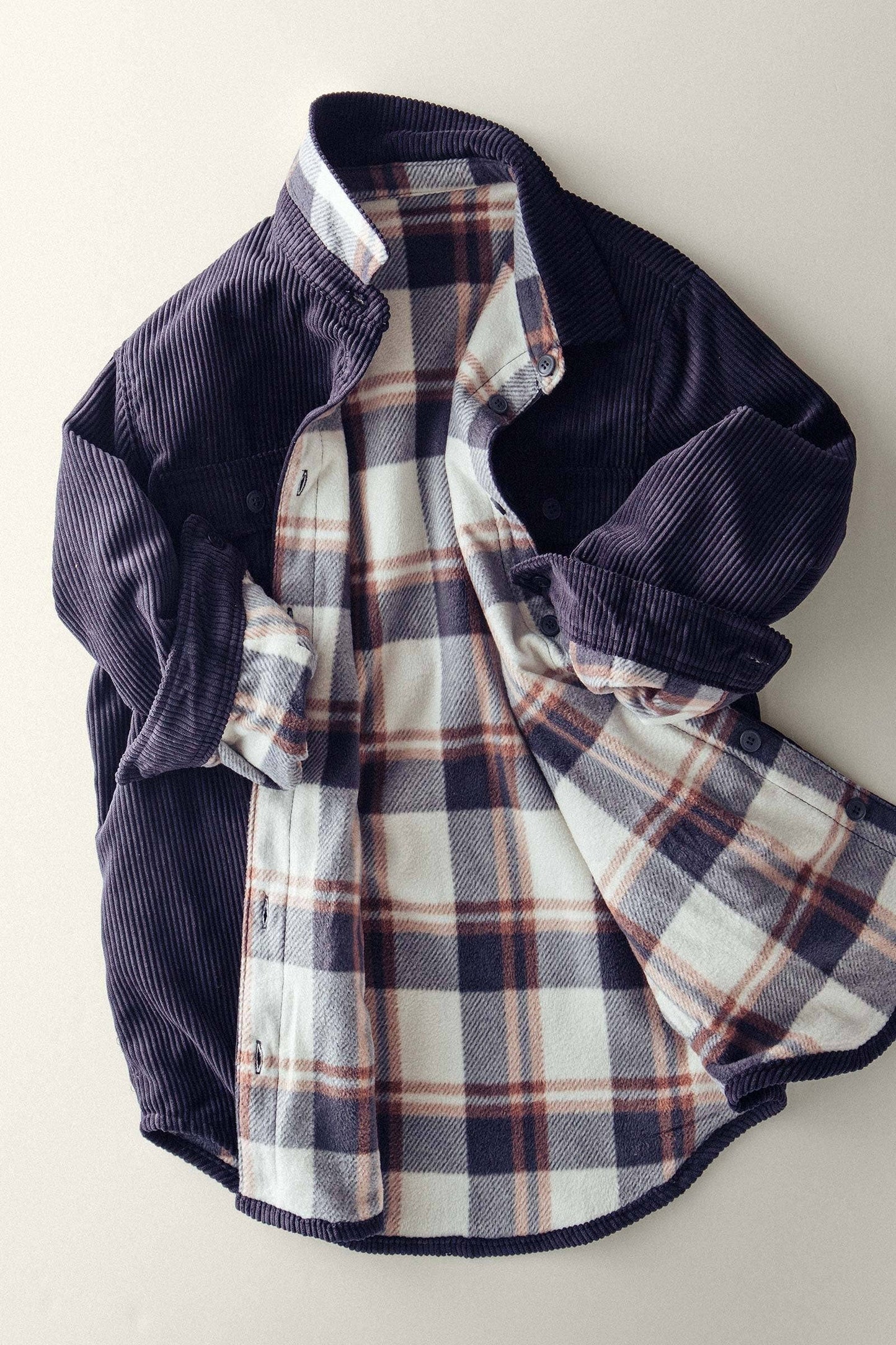 Plaid Lined Corduroy Flannel Shacket