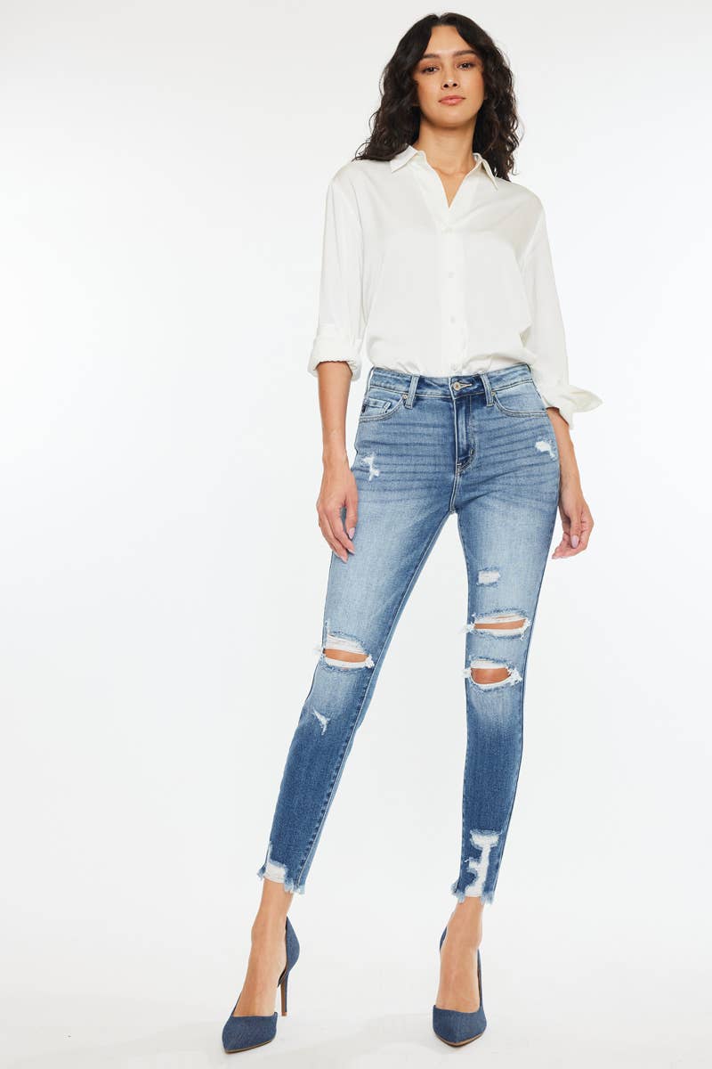 OPEN PACK HIGH RISE FRAY HEM ANKLE SKINNY-KC9130M