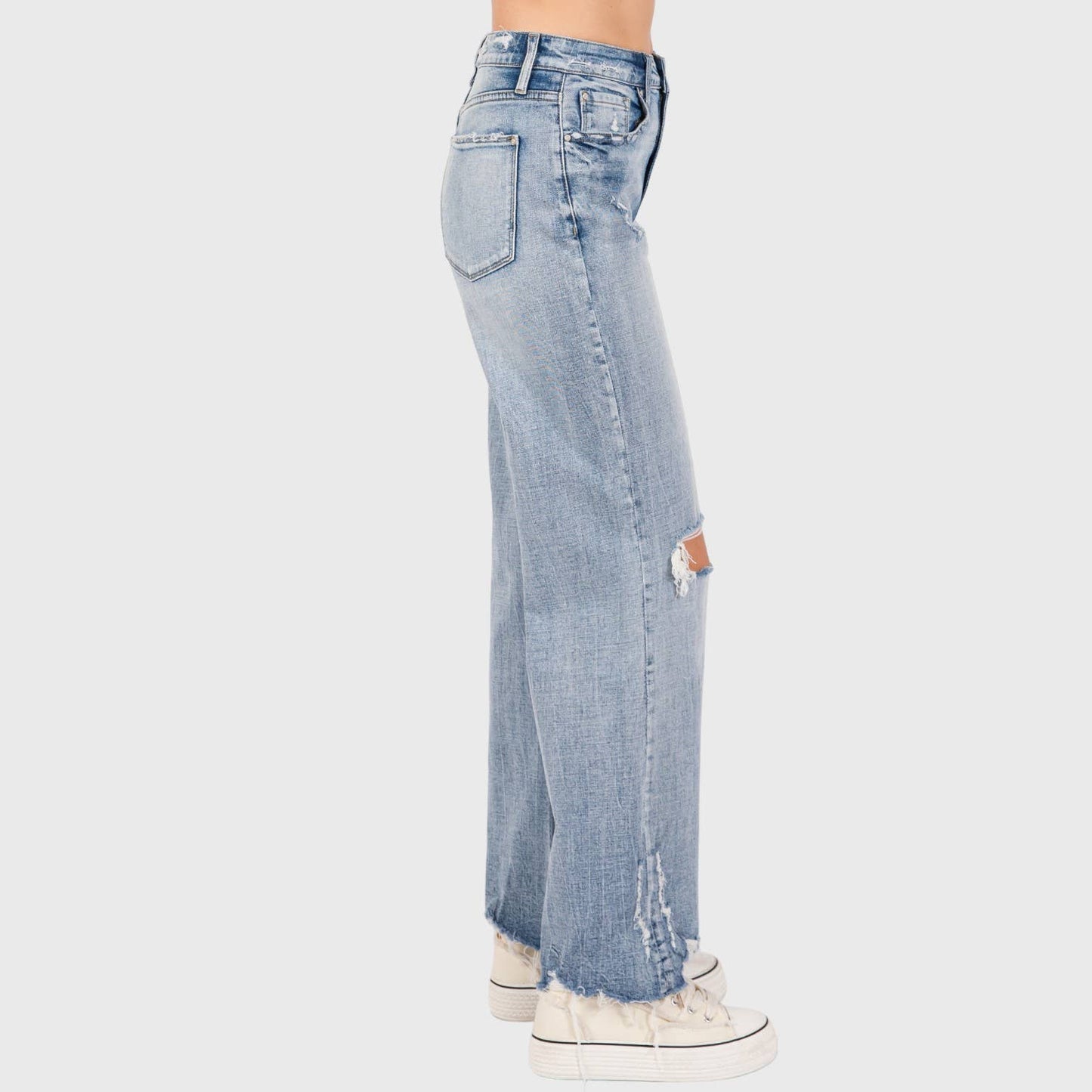 P1162F-LM DISTRESSED HIGH RISE COMFORT VINTAGE FLARE JEANS