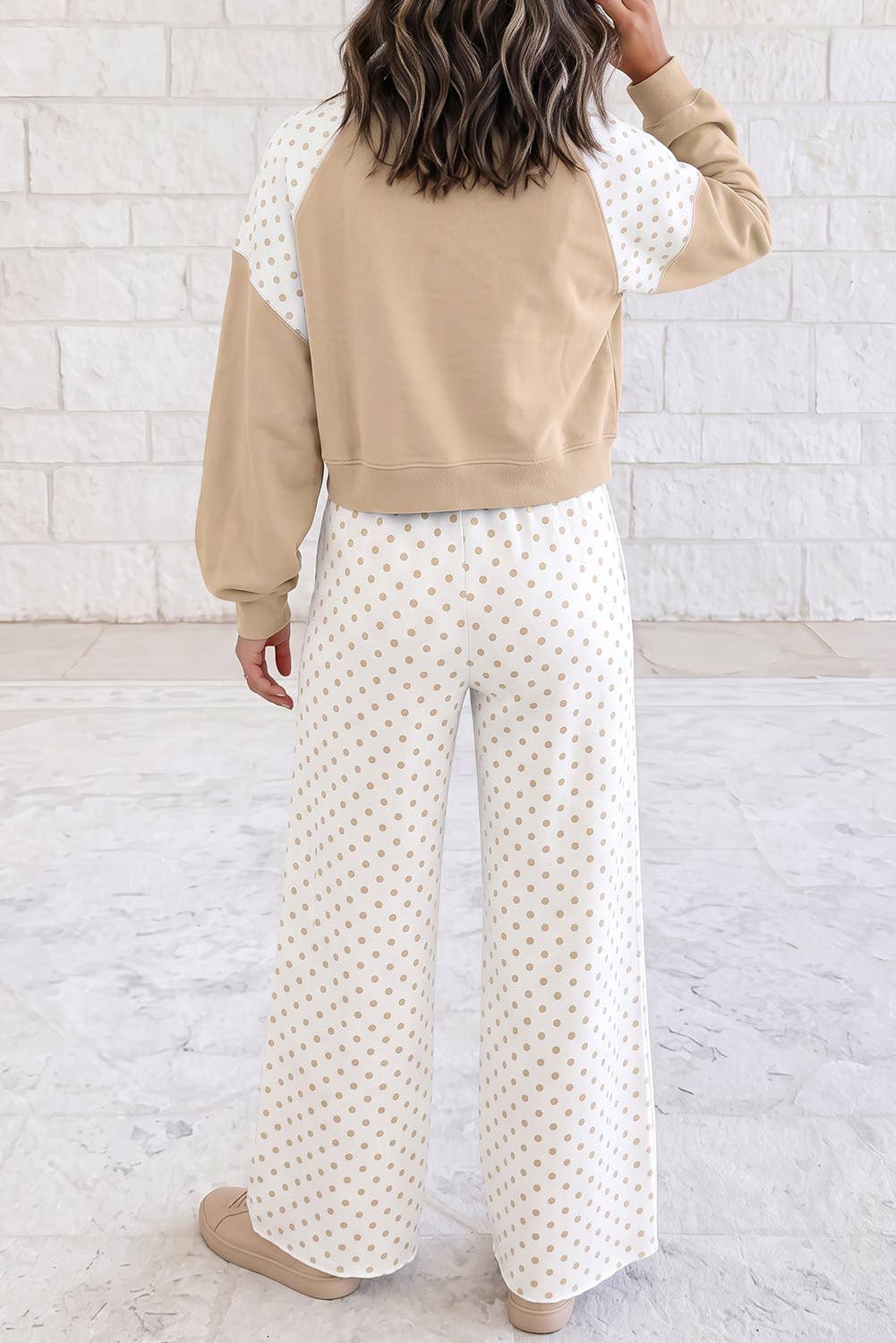 Polka Dot Patchwork Long Sleeve Casual Two Piece Set S-4X