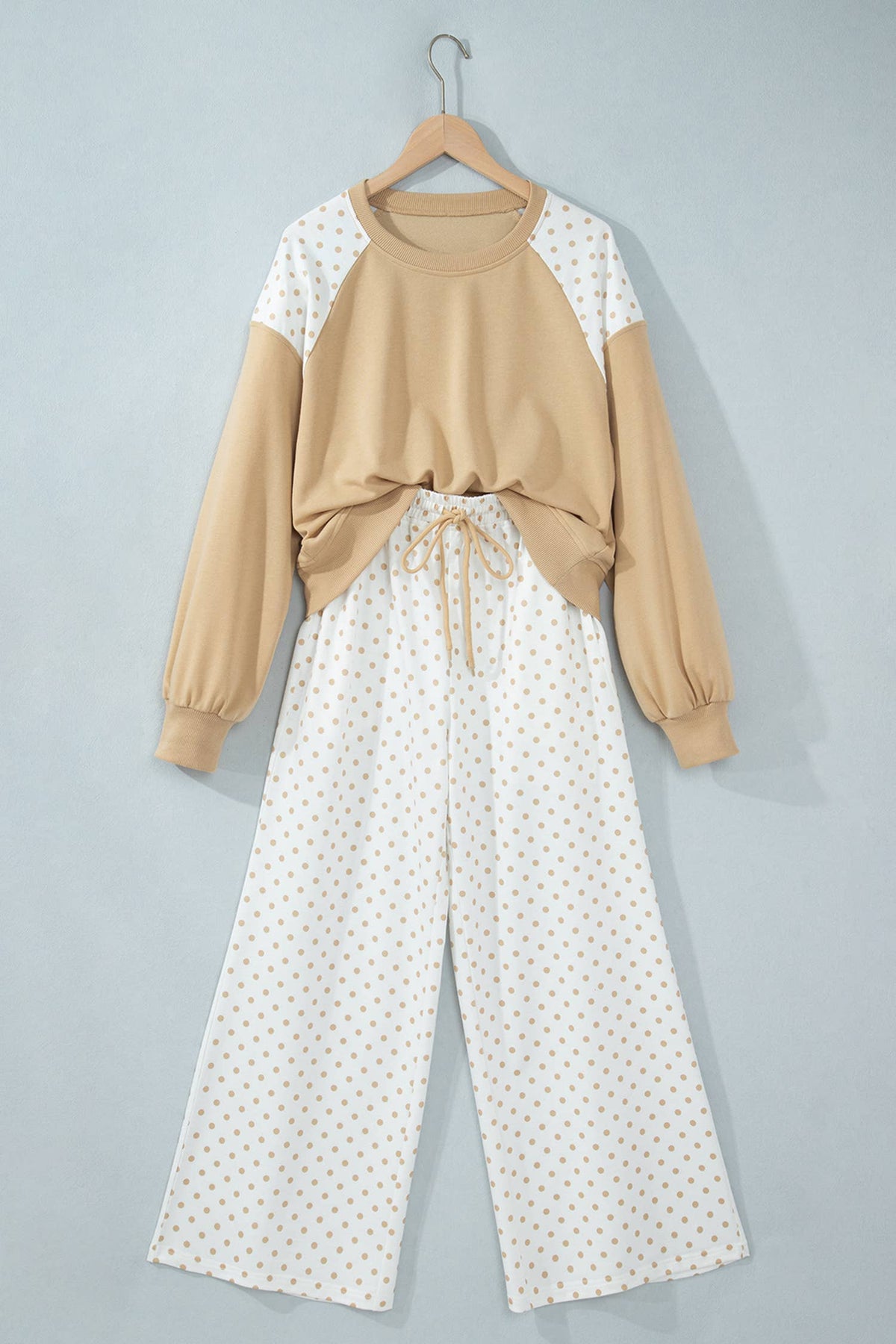 Polka Dot Patchwork Long Sleeve Casual Two Piece Set S-4X