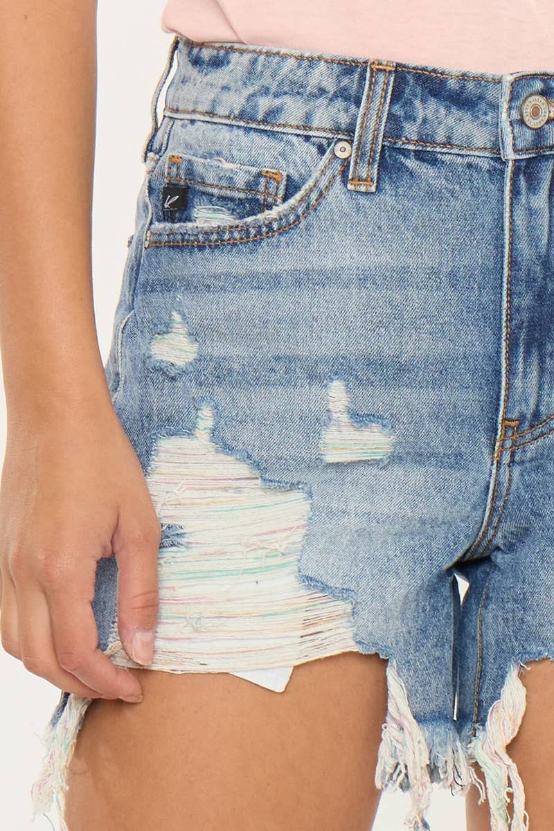 HIGH RISE RAINBOW THREADS DENIM SHORTS-KC9179M-N