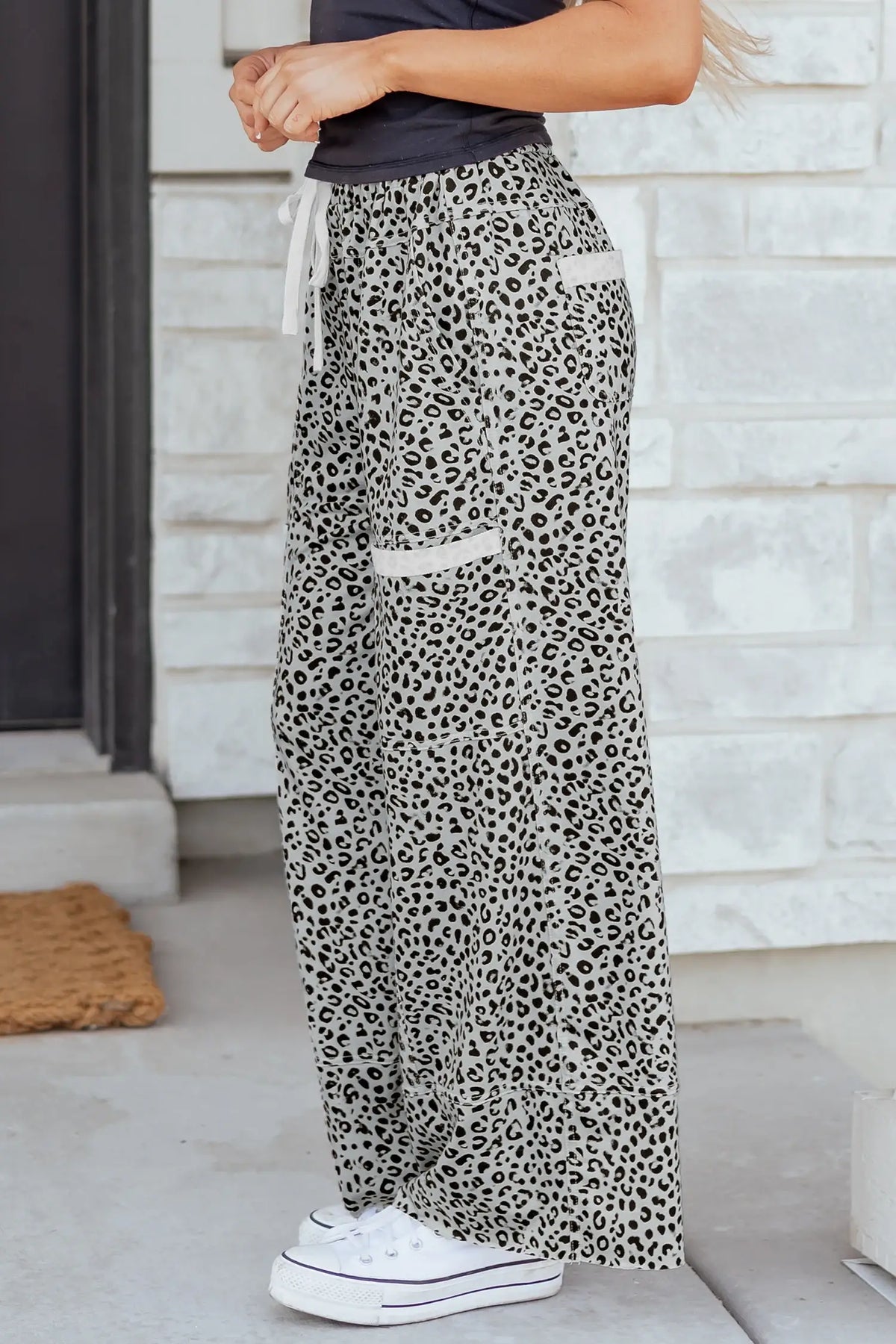 Animal Print Wide Leg Terry Knit Pants