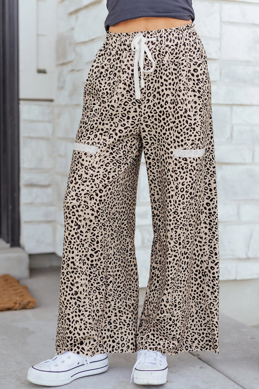 Animal Print Wide Leg Terry Knit Pants