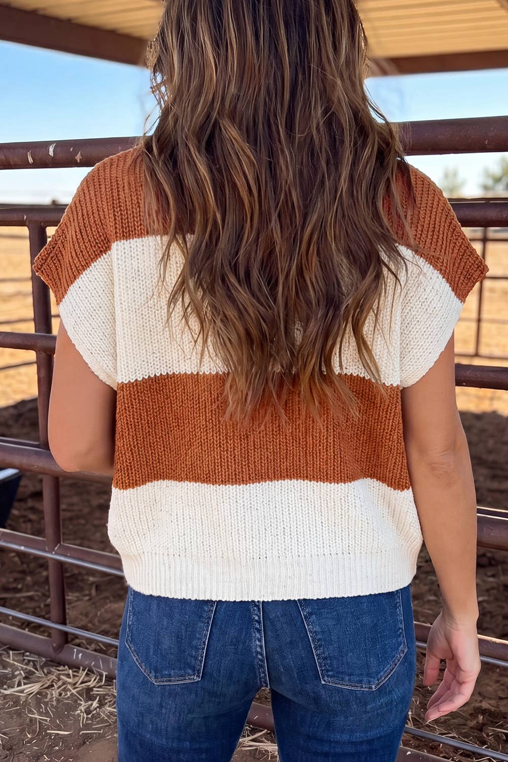 Stripe Striped Colorblock Knit Short Sleeve Loose Sweater