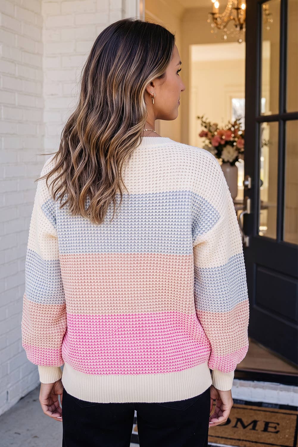 LAS Colorblock Crew Neck Casual Vacation Sweater (S-XL)