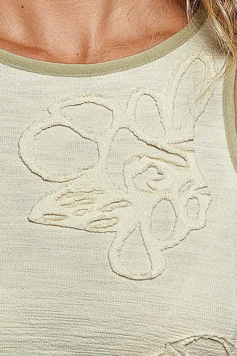 Round neck with embroidered detail sleeveless top