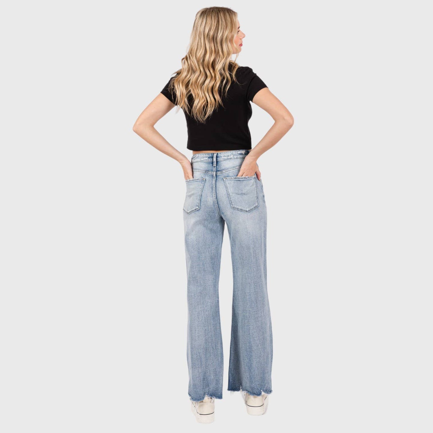 P1162F-LM DISTRESSED HIGH RISE COMFORT VINTAGE FLARE JEANS